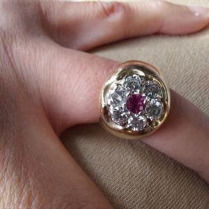 14k solid yellow gold real diamond and ruby ring